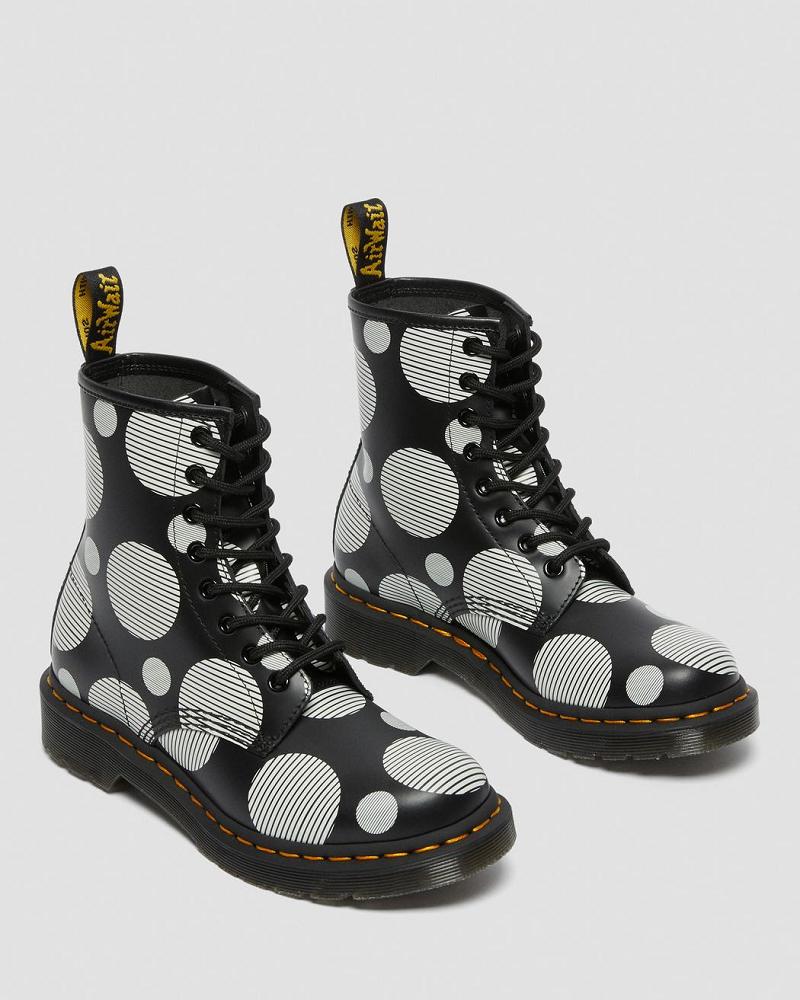 Black Women's Dr Martens 1460 Polka Dot Smooth Leather Lace Up Boots | CA 197BEX